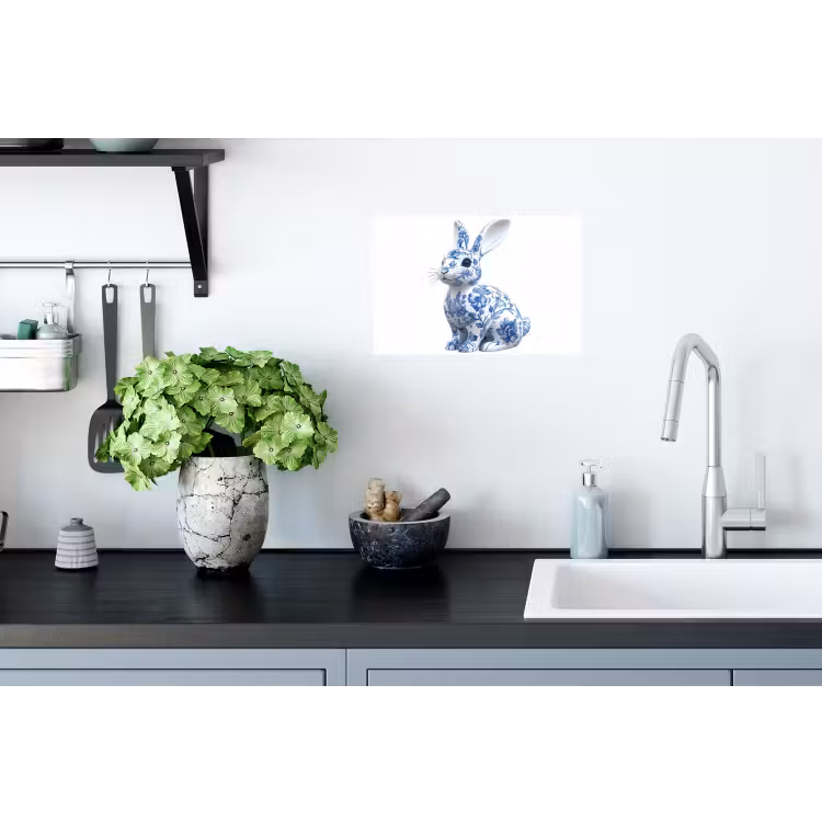 Delftsblauw - Haasje - Wit Muursticker klein -keuken