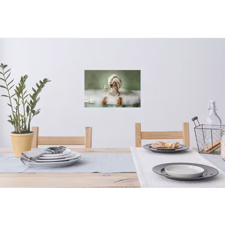 Hond - Bad - Champagne - Handdoek Muursticker klein -eettafel