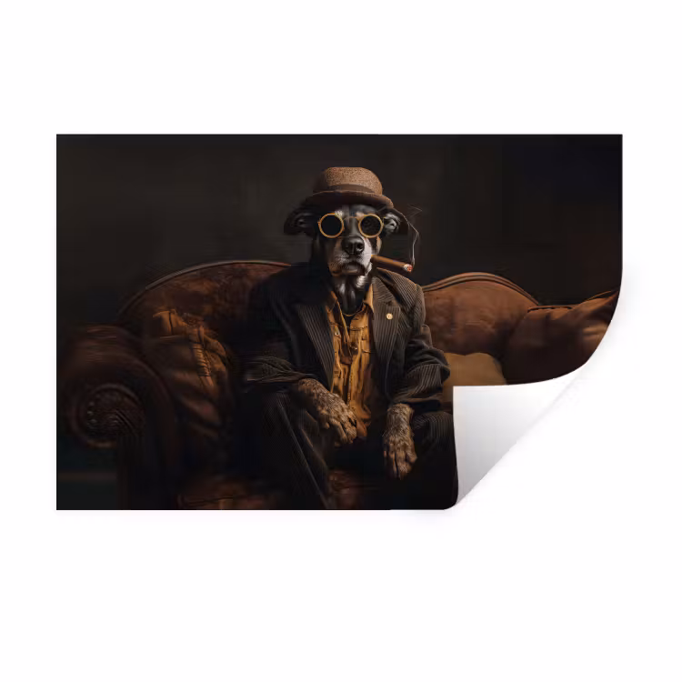 Hond - Sigaar - Hoed - Pak Muursticker klein -3d