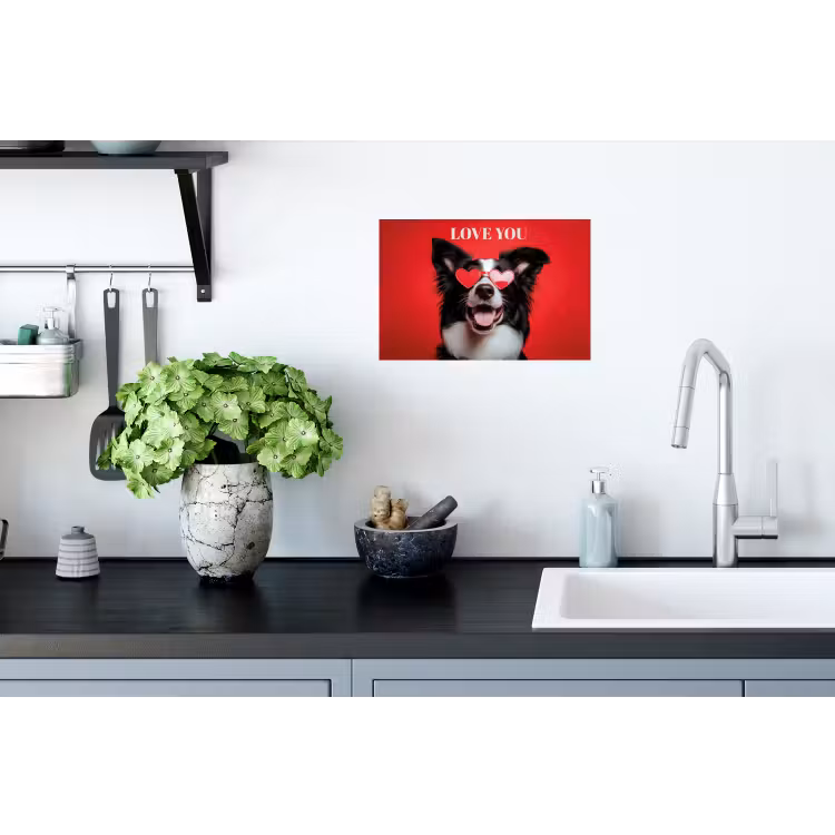 Hond - Hartjesbril - Loveyou - Rood Muursticker klein -keuken