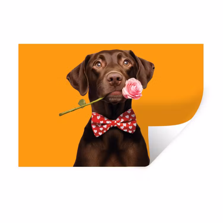Hond - Oranje - Roos - Valentijn Muursticker klein -3d