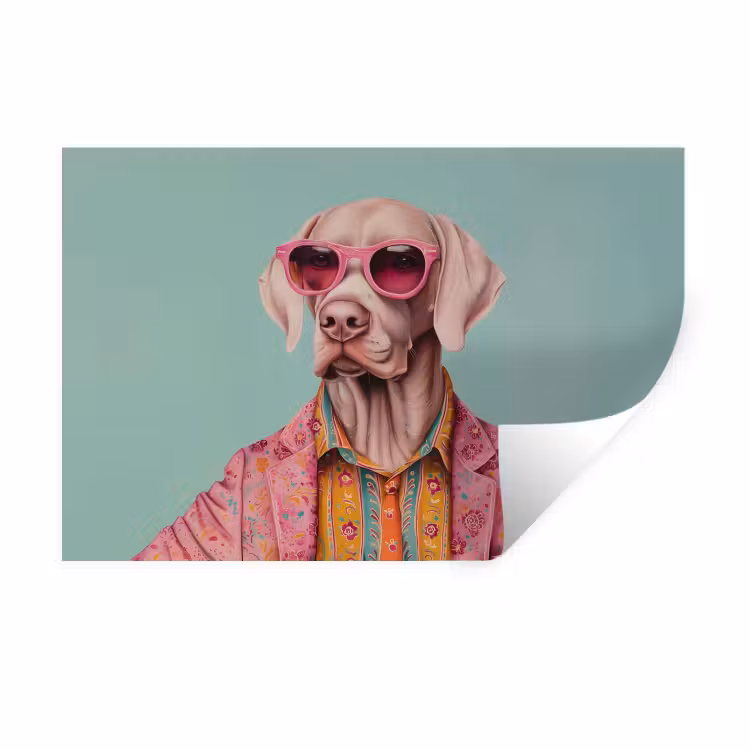 Hond - Overhemd - Bloemen - Bril Muursticker klein -3d