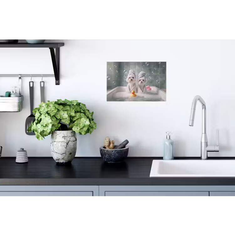 Hondjes - Badkuip - Badeendjes - Handdoeken Muursticker klein -keuken
