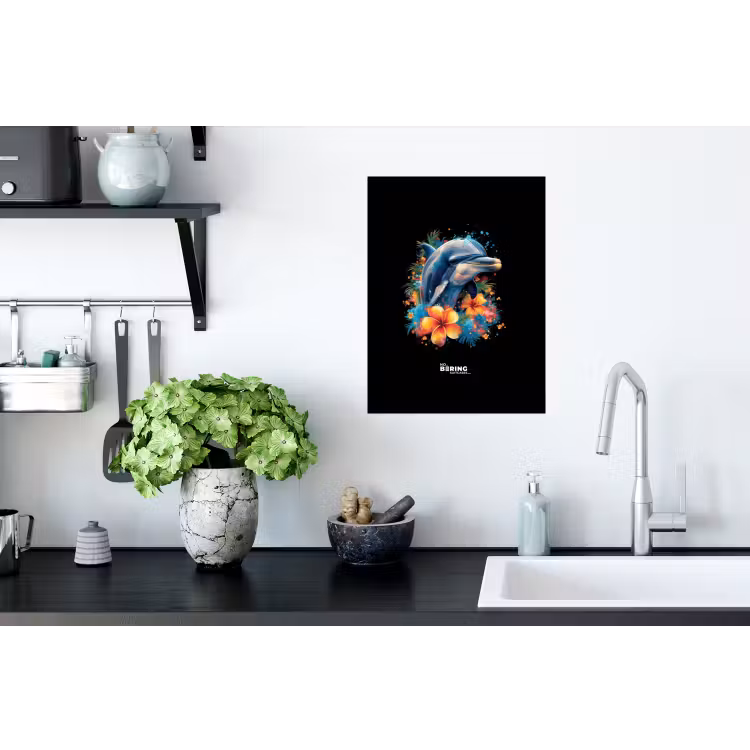Dolfijn te midden van graffiti bloemen Muursticker klein -keuken