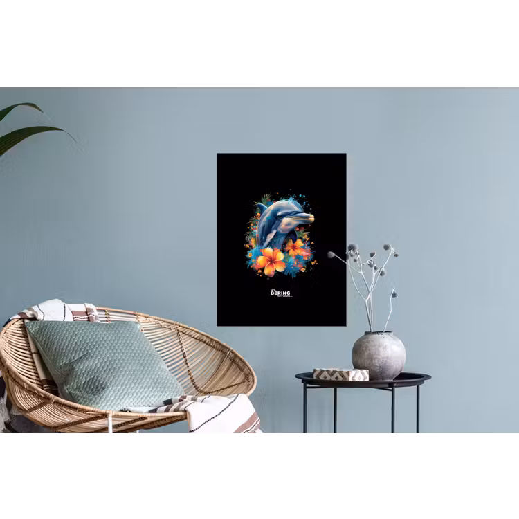 Dolfijn te midden van graffiti bloemen Muursticker klein -plant