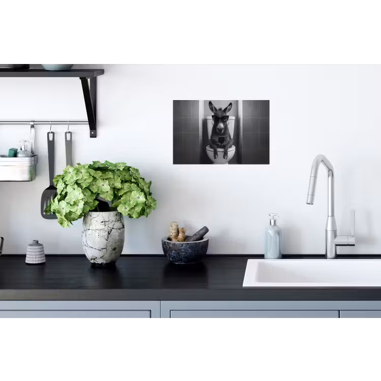 Ezel - Telefoon - Toilet - Zwart - Wit Muursticker klein -keuken