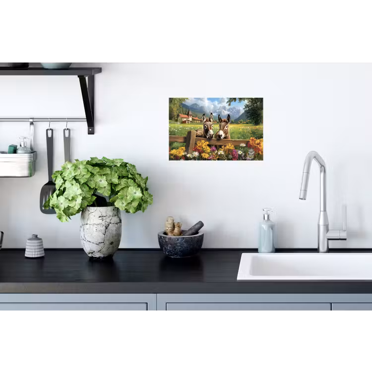 Ezels - Bloemen - Zomers Muursticker klein -keuken