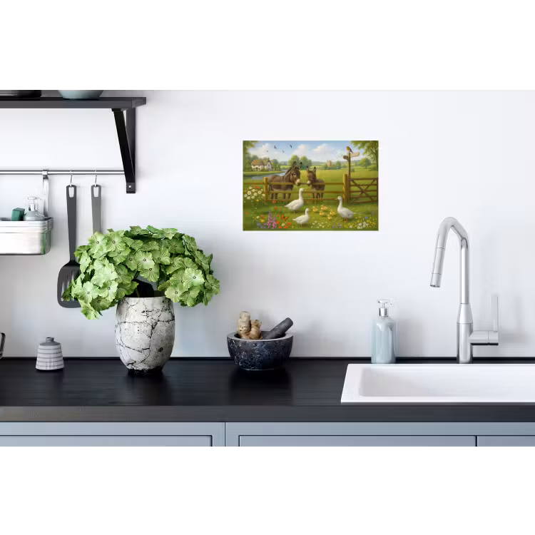 Ezels - Ganzen - Kleurrijk Muursticker klein -keuken