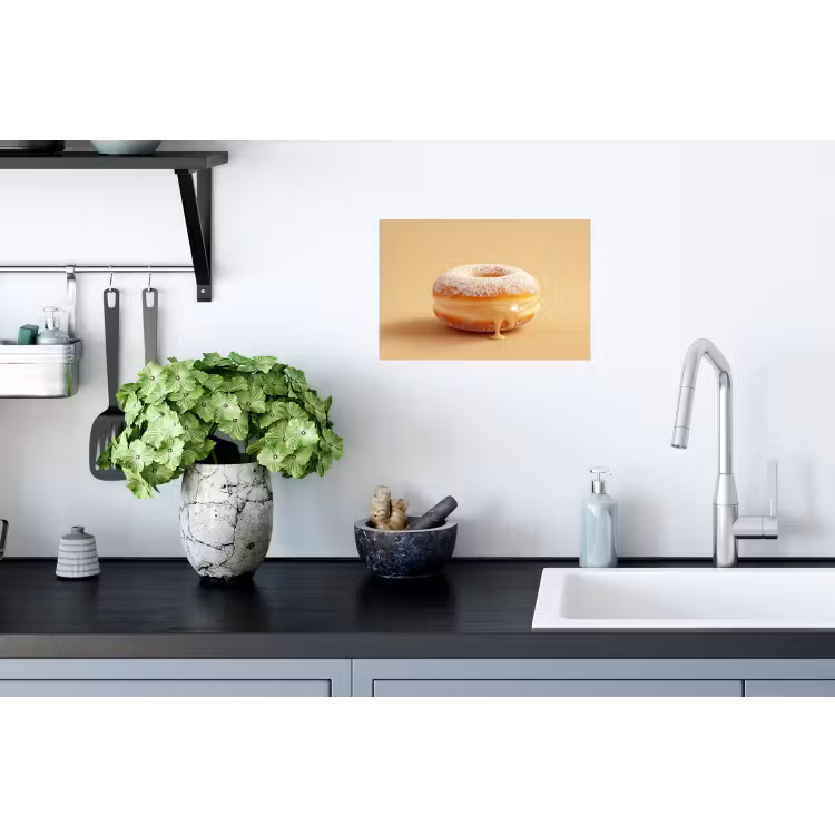 Donut - Romig - Poedersuiker - Beige Muursticker klein -keuken