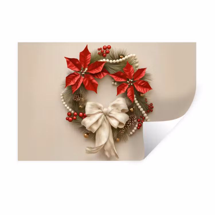 Deurkrans - Strik - Kerst - Rood - Groen Muursticker klein -3d