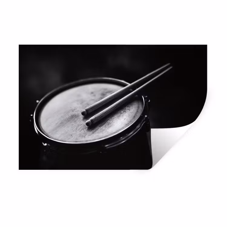 Trommel - Close-up - Drumstokken - Zwart Muursticker klein -3d
