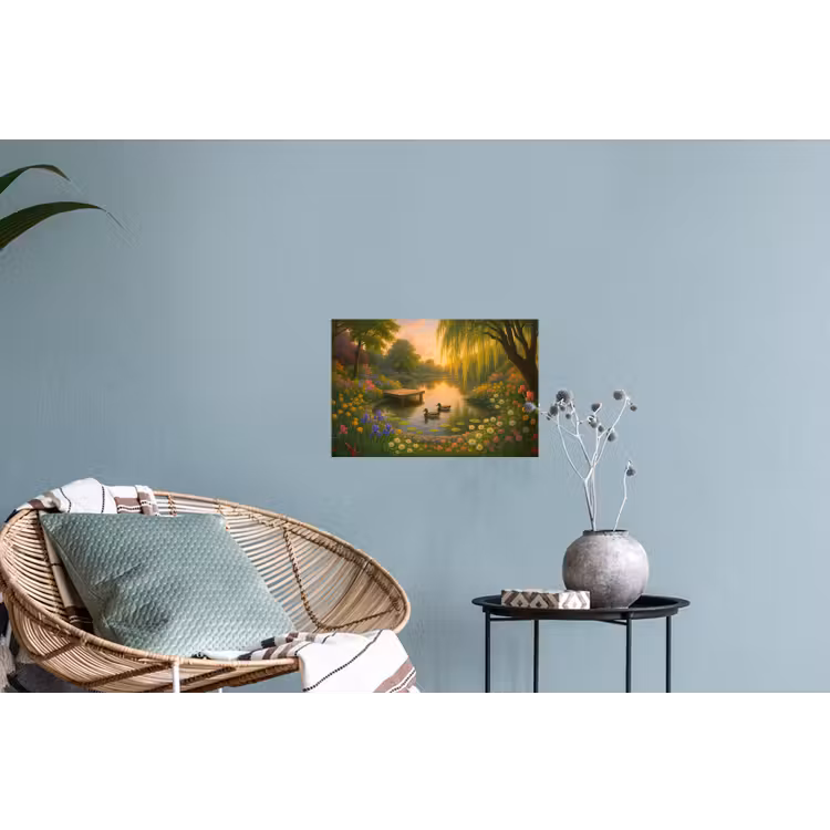 Eenden - Vijver - Bloemen Muursticker klein -plant