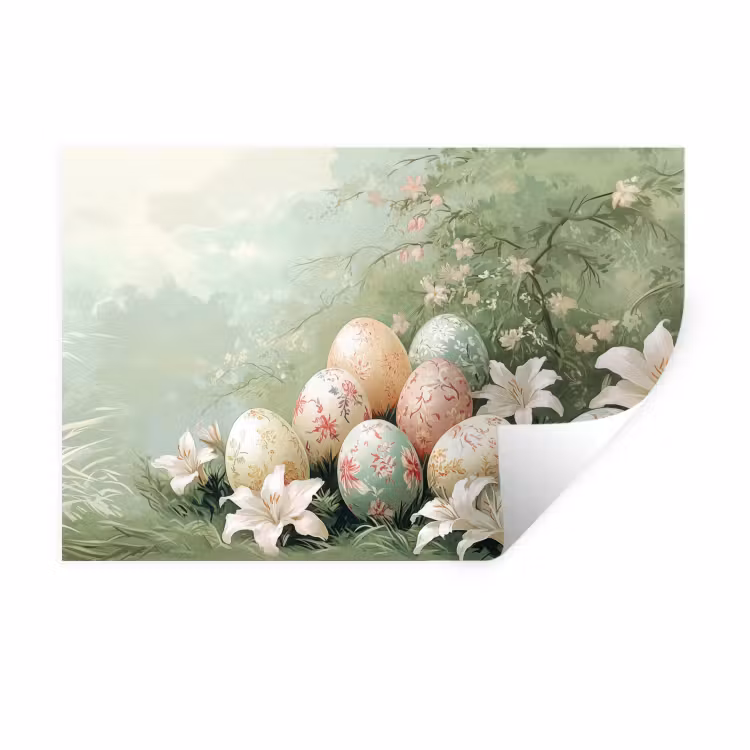 Paaseieren - Pasteltinten - Bloemen Muursticker klein -3d
