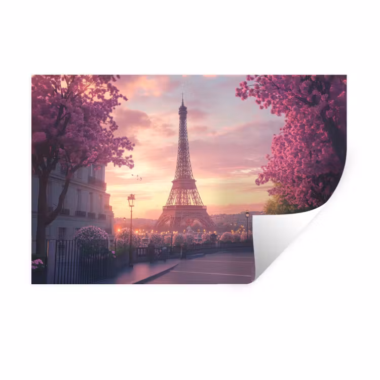 Eiffeltoren - Parijs - Roze Muursticker klein -3d