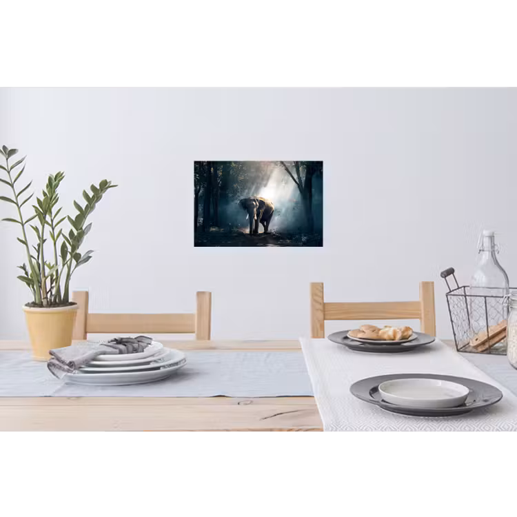 Olifant - Dieren - Licht - Bos - Natuur - Wilde dieren Muursticker klein -eettafel