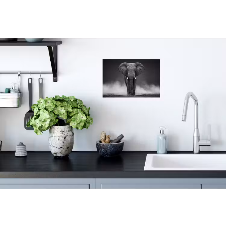 Olifant - Zwart - Wit - Rook Muursticker klein -keuken