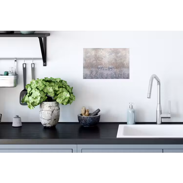 Olifant - Familie - Jungle - Illustratie - Grijs Muursticker klein -keuken