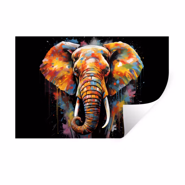 Olifant - Graffiti - Zwart - Dieren - Kleuren Muursticker klein -3d