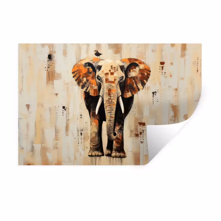 Olifant - Slurf - Mozaïek - Abstract Muursticker klein -3d