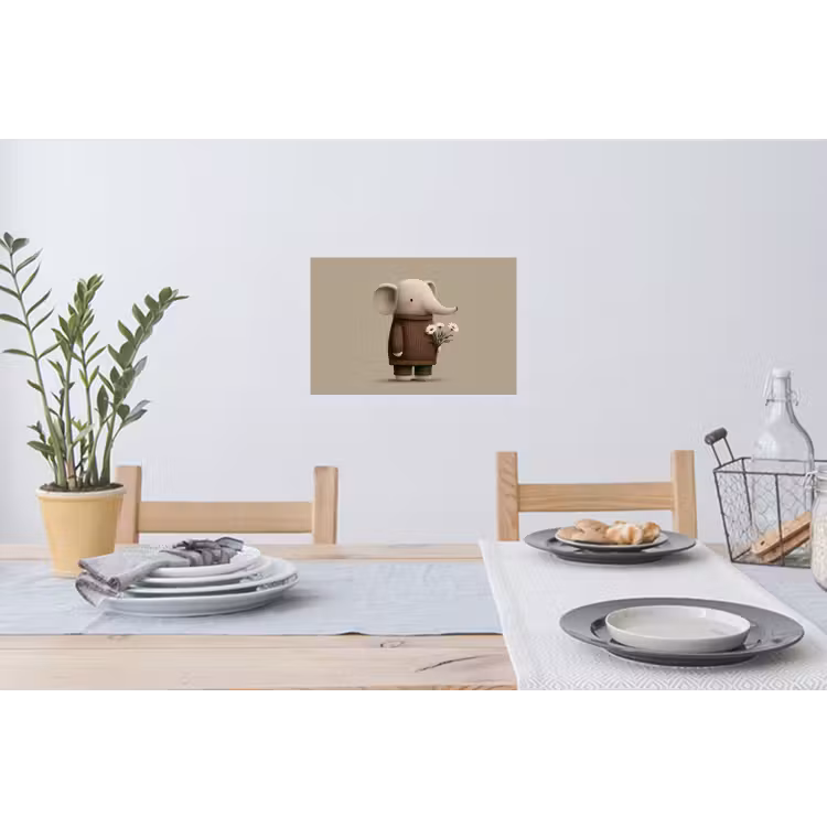 Olifant - Witte bloemen - Kindvriendelijk Muursticker klein -eettafel