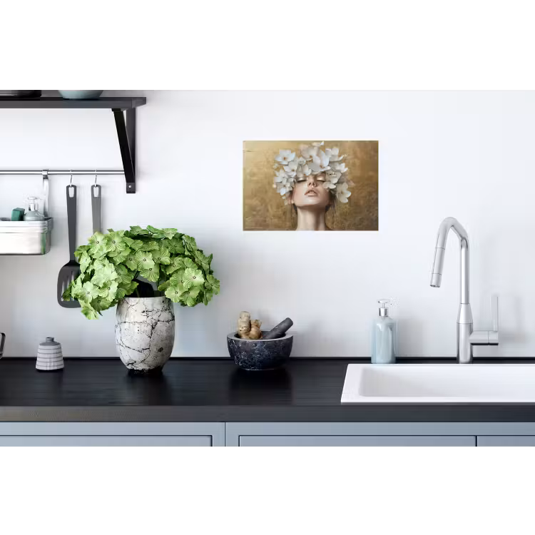 Gezicht - Bloemen - Goud - Abstract Muursticker klein -keuken