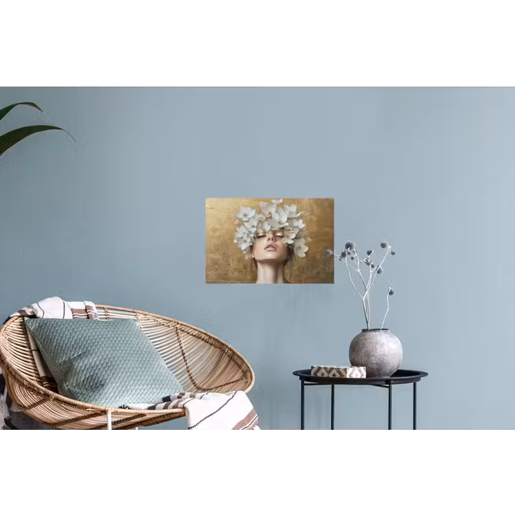 Gezicht - Bloemen - Goud - Abstract Muursticker klein -plant
