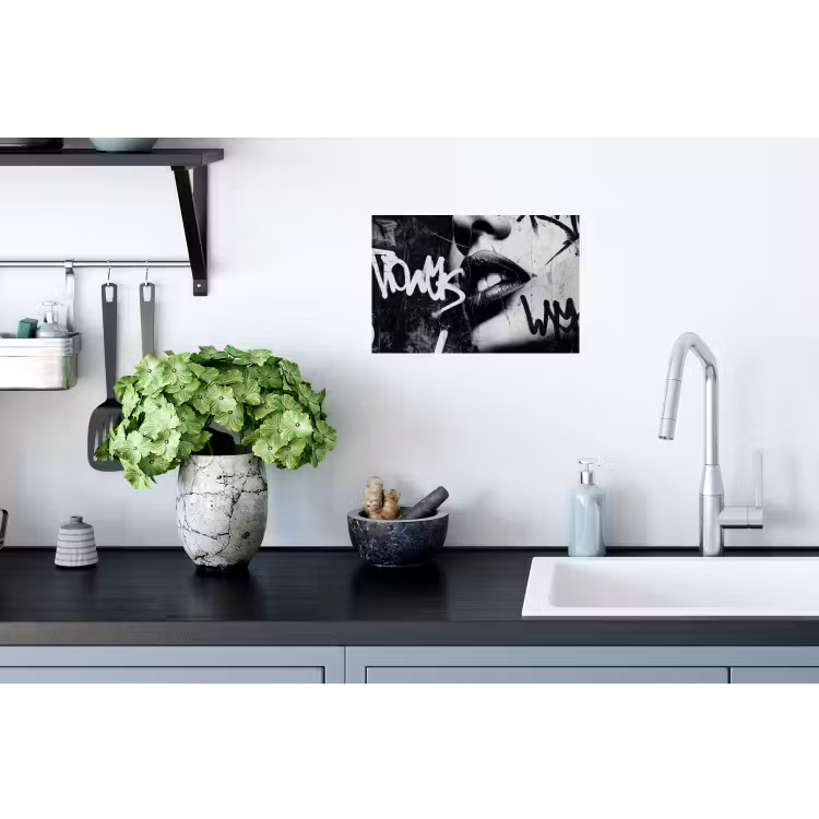 Gezicht - Mond - Graffiti - Zwart Muursticker klein -keuken