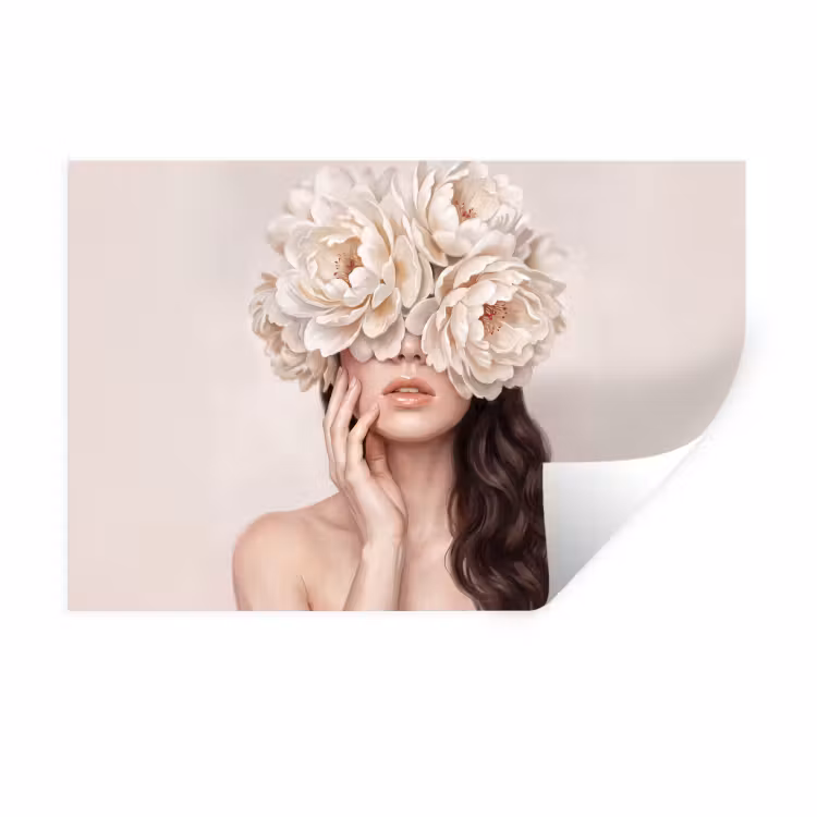 Gezicht - Pioenrozen - Crème Muursticker klein -3d