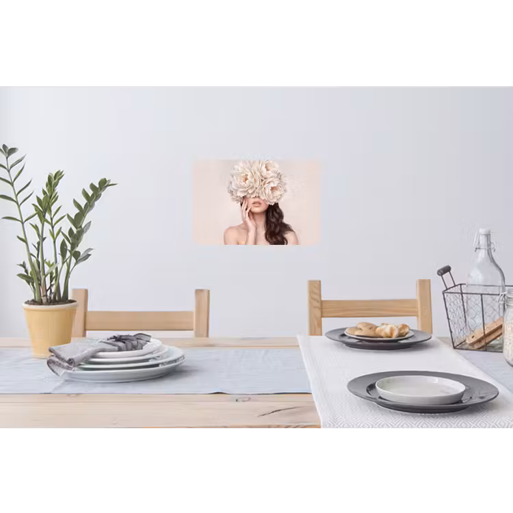 Gezicht - Pioenrozen - Crème Muursticker klein -eettafel