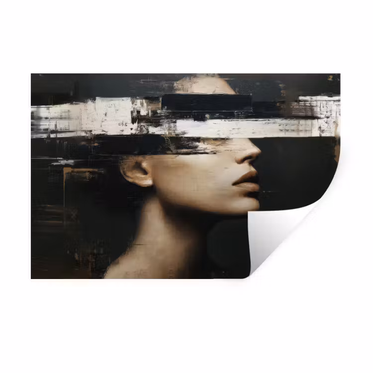 Gezicht - Vrouw - Zwart - Abstract Muursticker klein -3d