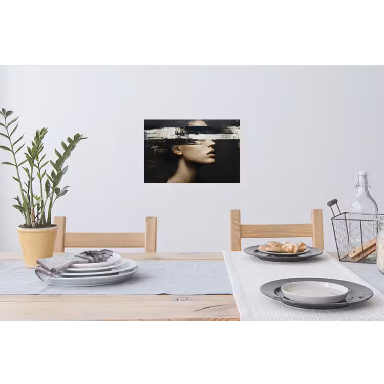 Gezicht - Vrouw - Zwart - Abstract Muursticker klein -eettafel