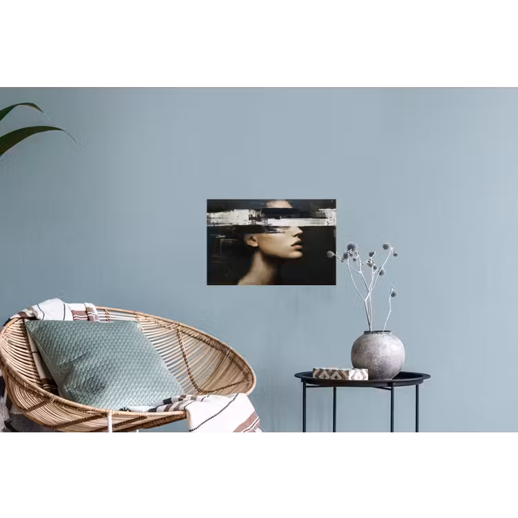 Gezicht - Vrouw - Zwart - Abstract Muursticker klein -plant