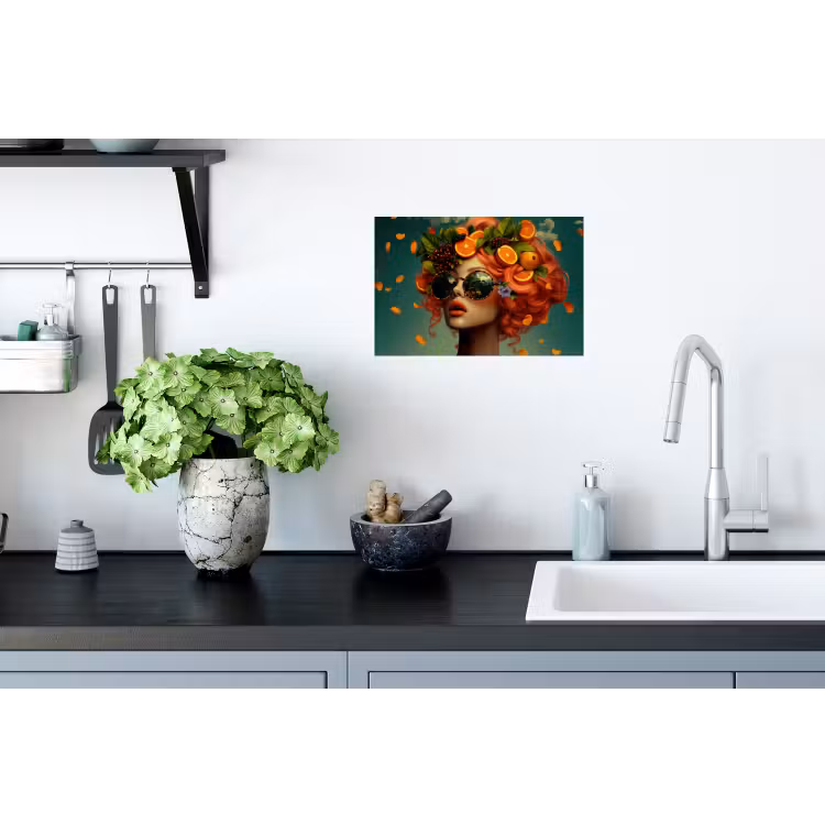 Vrouw - Sinaasappel - Bessen - Oranje Muursticker klein -keuken