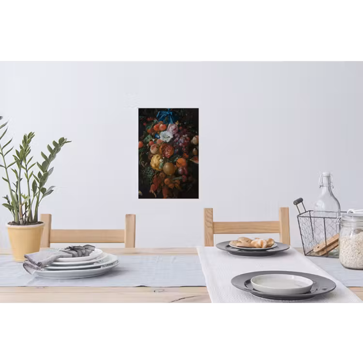 Festoen van vruchten en bloemen - Schilderij van Jan Davidsz. de Heem Muursticker klein -eettafel