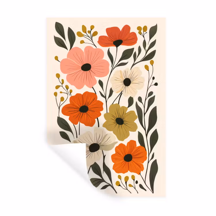 Veldbloemen - Stengels - Blaadjes - Groen Muursticker klein -3d