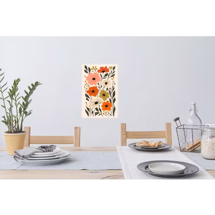 Veldbloemen - Stengels - Blaadjes - Groen Muursticker klein -eettafel