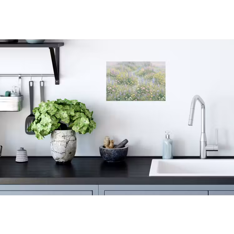 Bloemenveld - Heuvels - Kleurrijk Muursticker klein -keuken