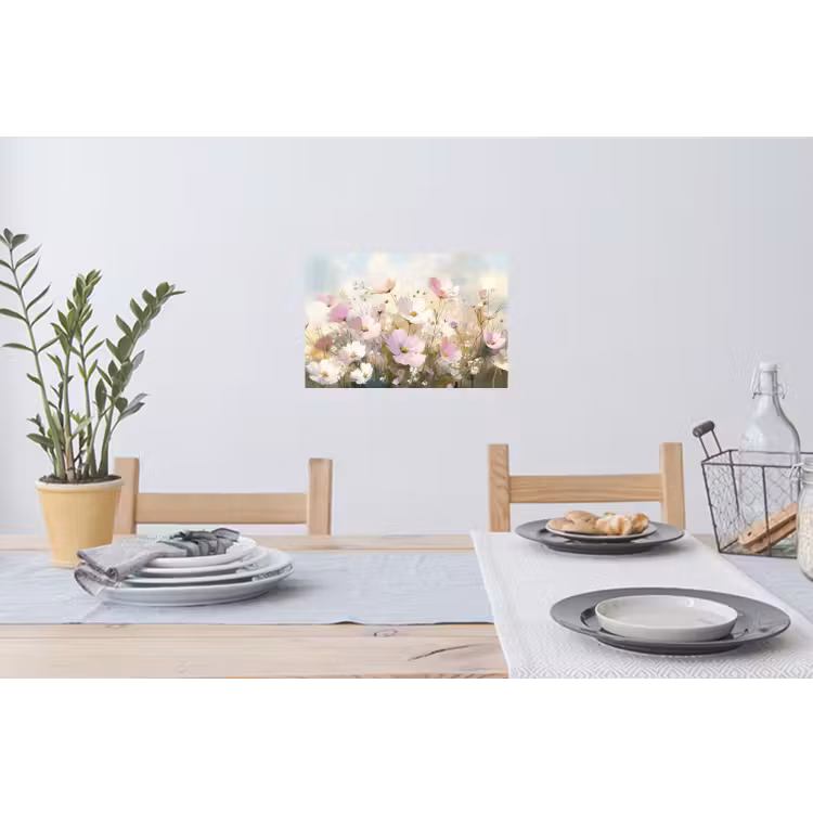 Bloemenveld - Lichte tinten - Geschilderd Muursticker klein -eettafel