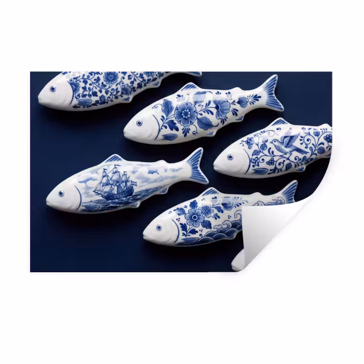 Vissen - Delfts - Blauw - Keramiek Muursticker klein -3d