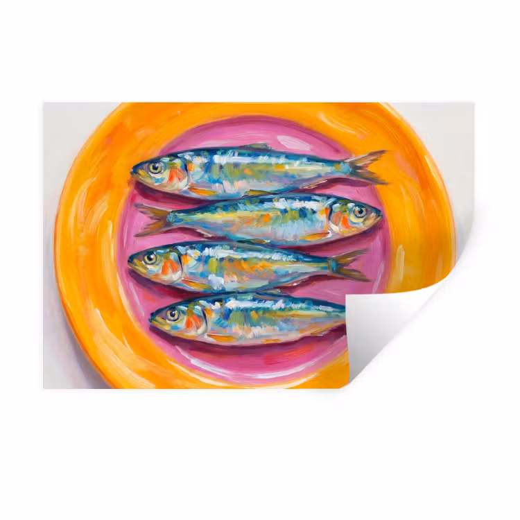 Vis - Vier - Eten - Modern - Kleurrijk Muursticker klein -3d