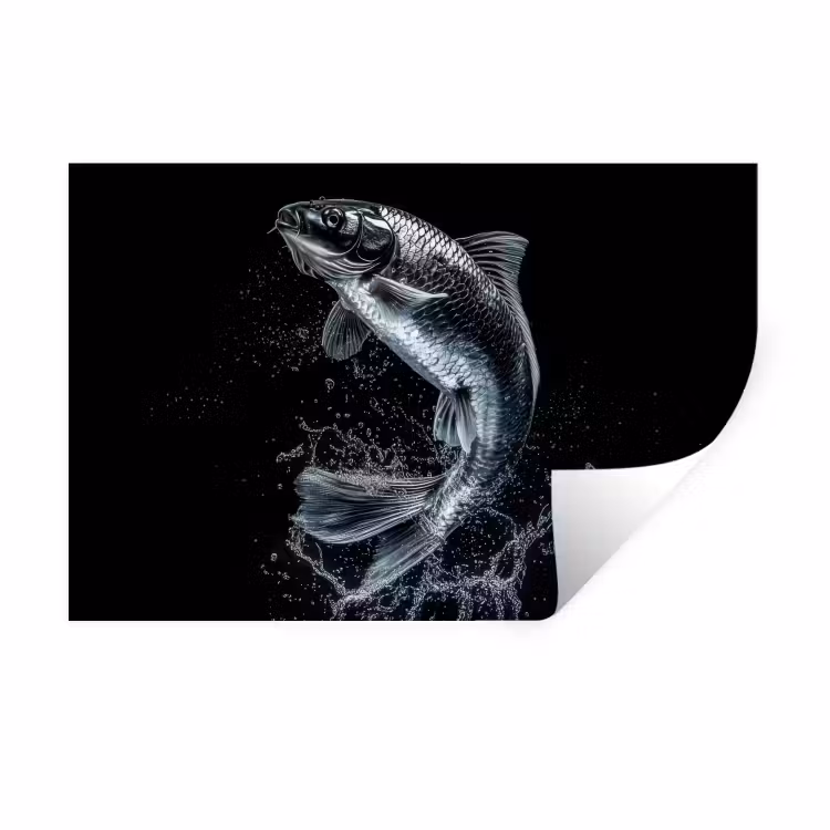 Vis - Koi - Zwart - Water Muursticker klein -3d