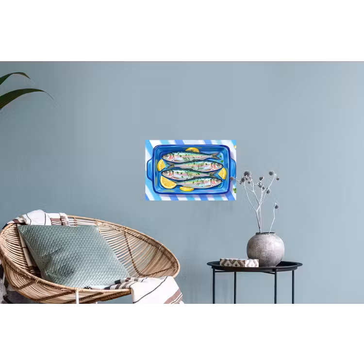 Vis - Citroen - Kruiden - Eten - Blauw Muursticker klein -plant
