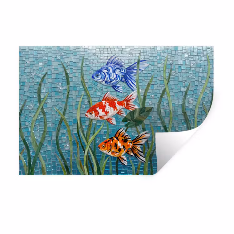 Vis - Mozaïek - Onderwater - Kleurrijk - Dieren Muursticker klein -3d