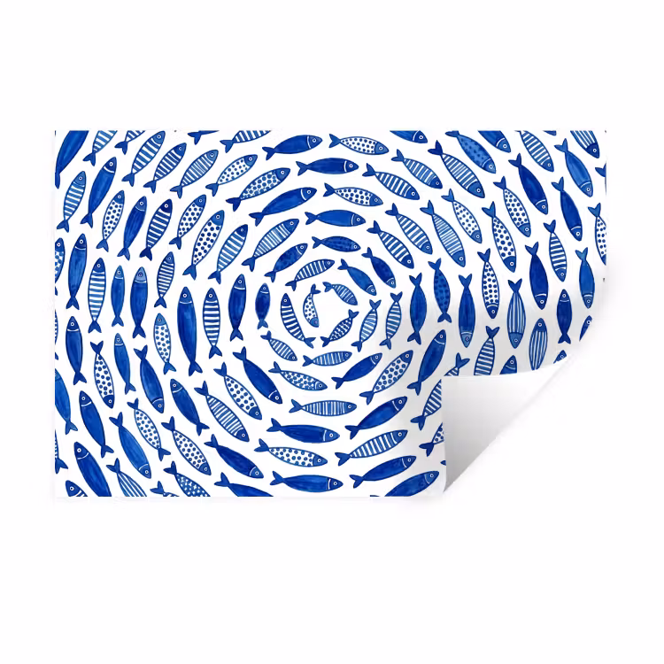Vis - Patroon - Onderwater - Abstract - Blauw Muursticker klein -3d