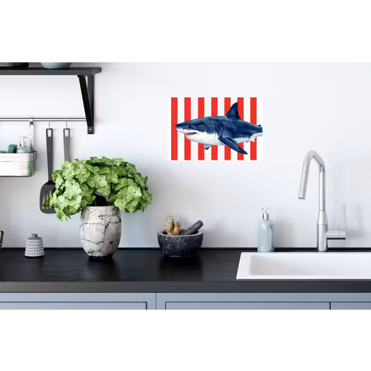 Vis - Haai - Zee - Illustratie - Blauw Muursticker klein -keuken