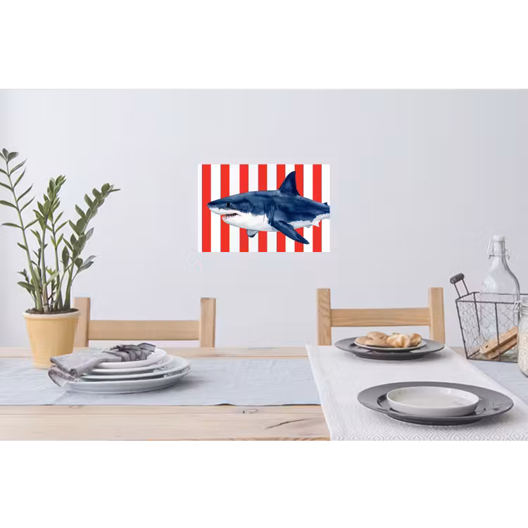 Vis - Haai - Zee - Illustratie - Blauw Muursticker klein -eettafel