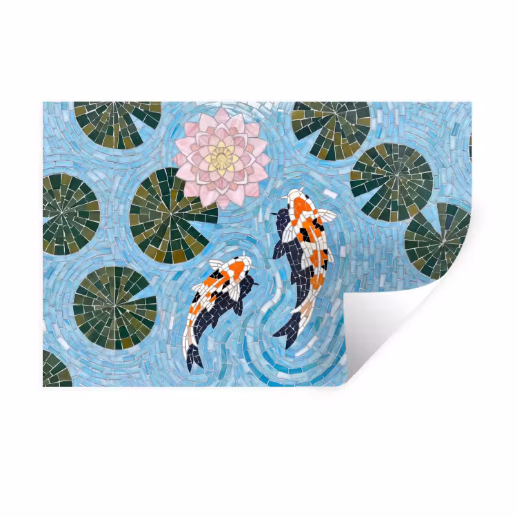 Vis - Water - Natuur - Mozaïek - Blauw Muursticker klein -3d