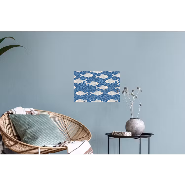 Vis - Water - Patroon - Grafisch - Blauw Muursticker klein -plant