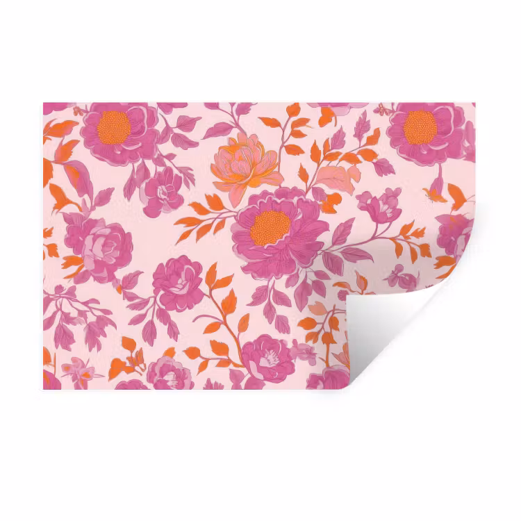 Bloemenpatroon - Roze - Oranje - Bloemen Muursticker klein -3d
