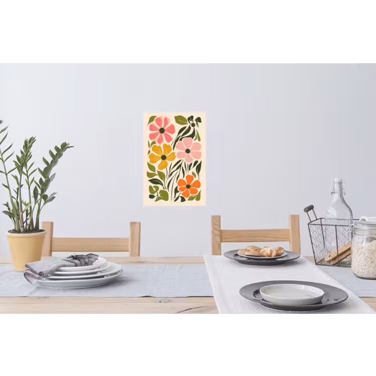 Bloemen - Speels - Kleurrijk Muursticker klein -eettafel
